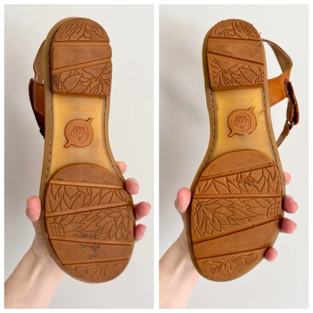 Born Tan Braided Leather T-Strap Sandals